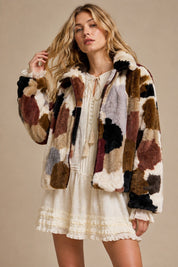 Merritt Abstract Patchwork Faux Fur Jacket - Westly