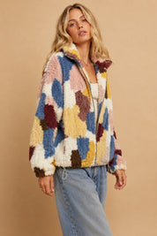 Merritt Abstract Patchwork Faux Fur Jacket - Westly