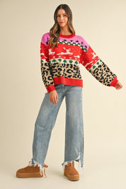 Merry Mischief Colorblock Leopard Jacquard Sweater - Westly