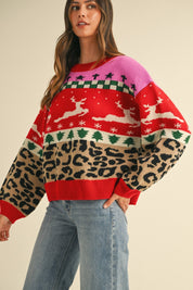 Merry Mischief Colorblock Leopard Jacquard Sweater - Westly