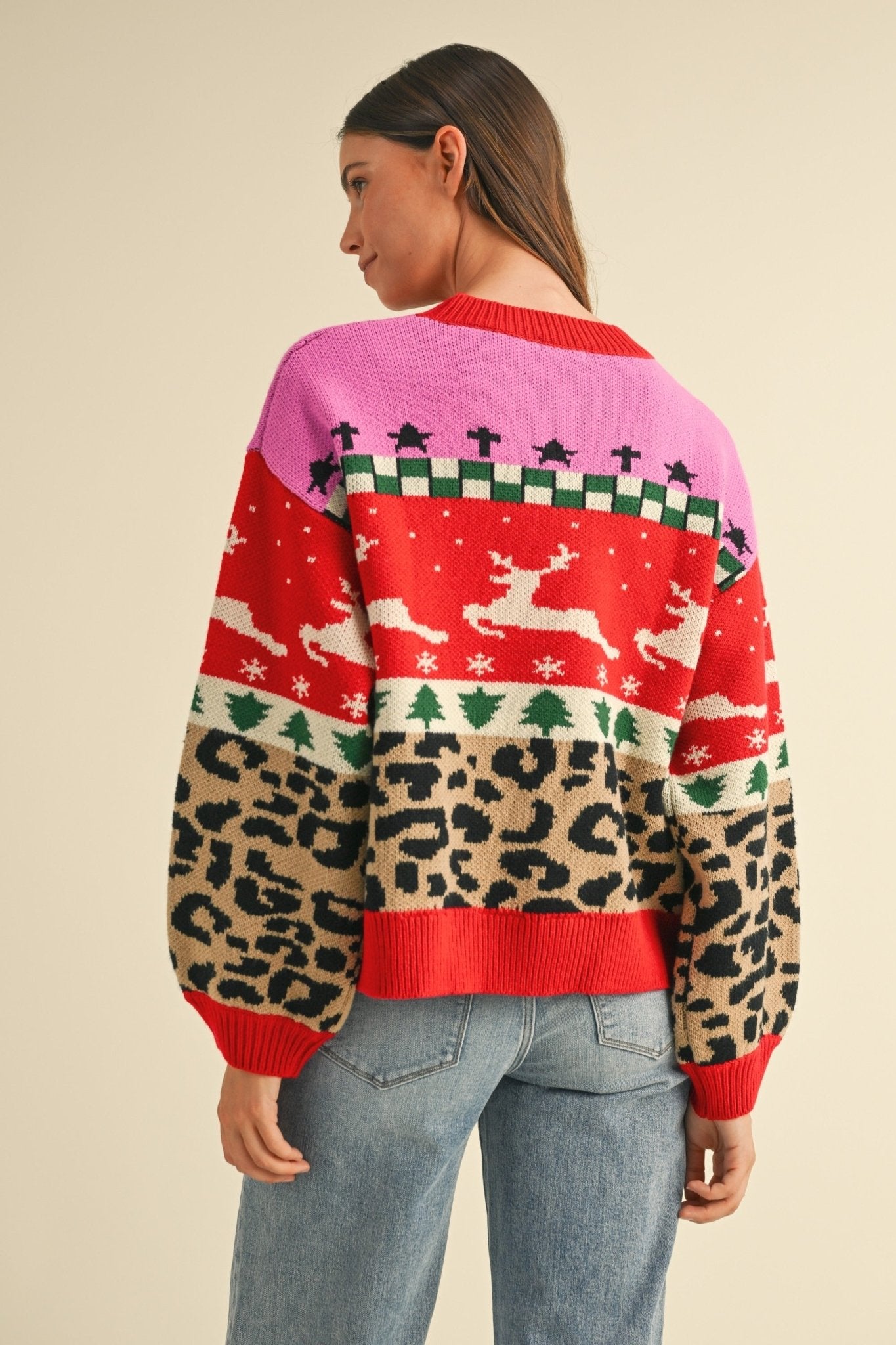 Merry Mischief Colorblock Leopard Jacquard Sweater - Westly