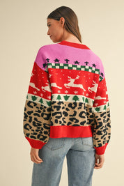 Merry Mischief Colorblock Leopard Jacquard Sweater - Westly