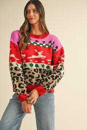 Merry Mischief Colorblock Leopard Jacquard Sweater - Westly
