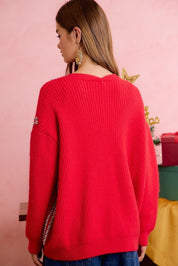 Merrymaker Chunky Knit Cardigan With Distressed Denim Pockets - Westly