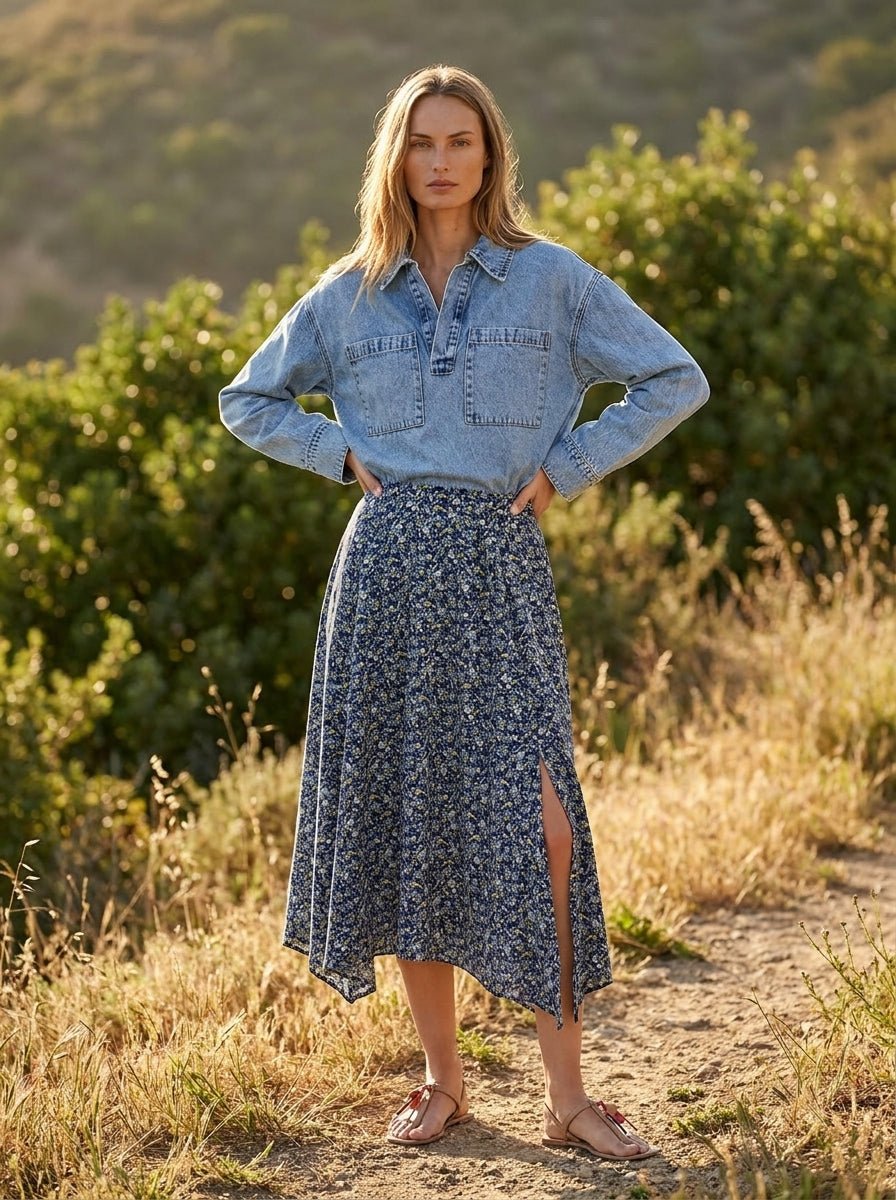Mesa Collared Denim Top - Westly
