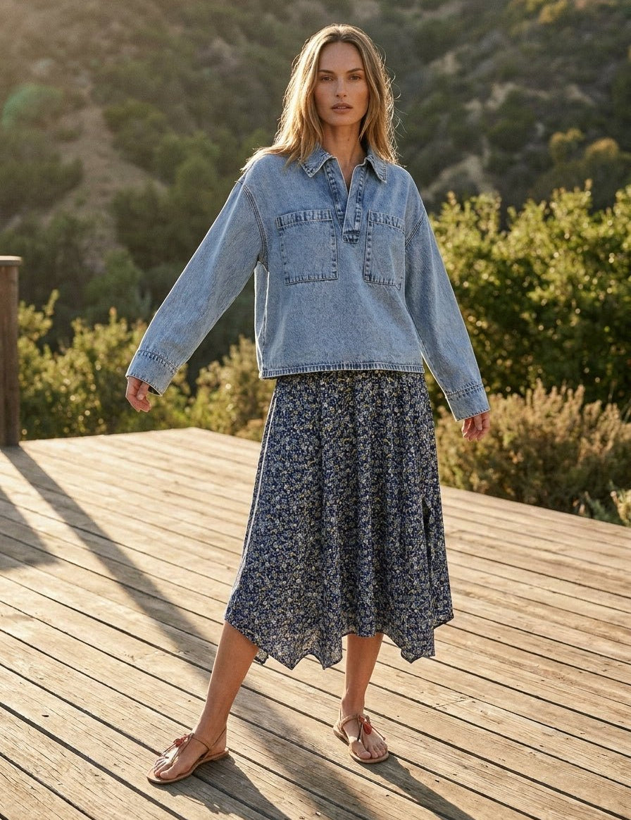 Mesa Collared Denim Top - Westly