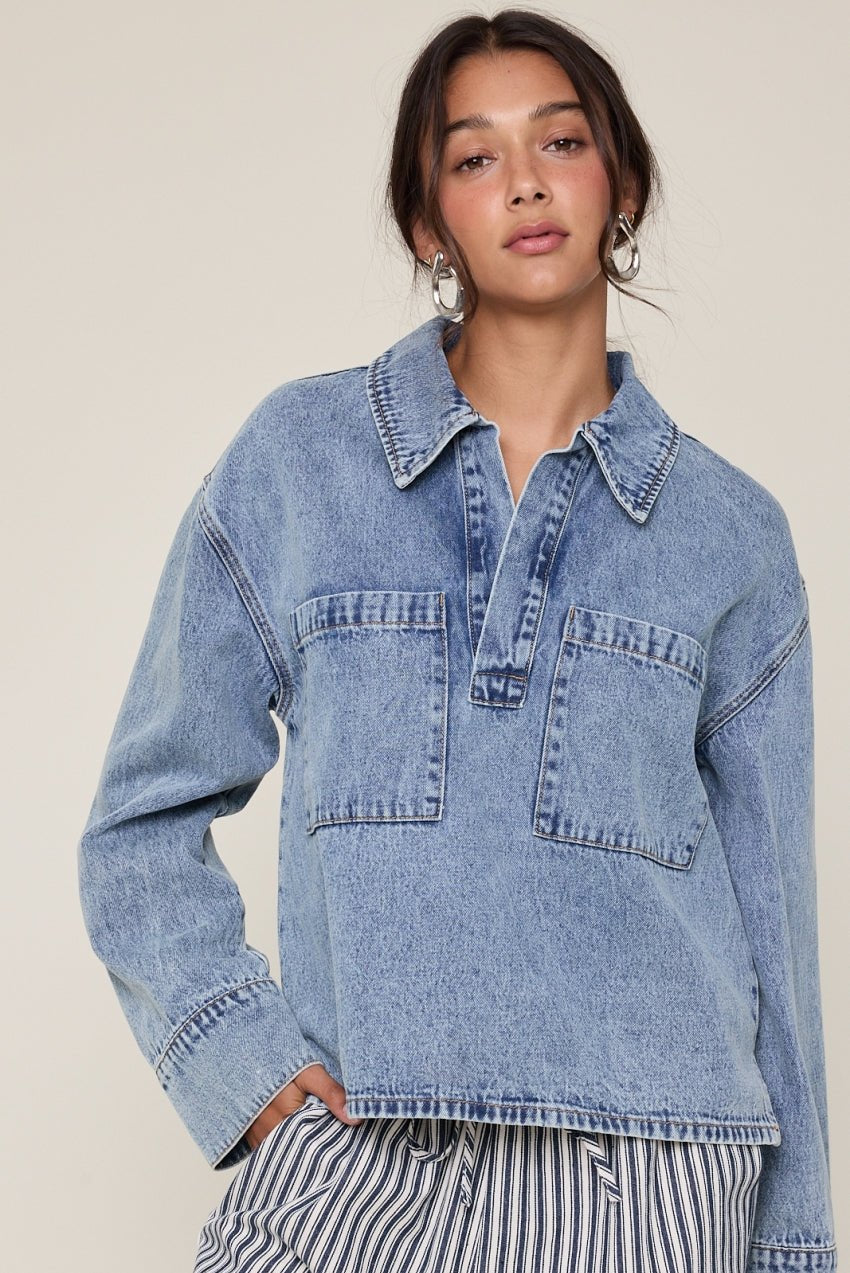 Mesa Collared Denim Top - Westly