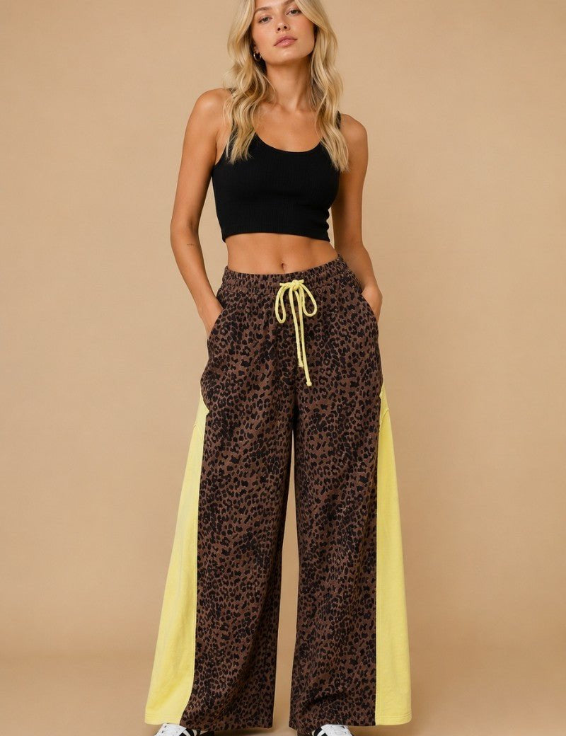 Meteor Shower Star Panel Leopard Wide Leg Pants - Westly