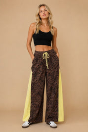 Meteor Shower Star Panel Leopard Wide Leg Pants - Westly