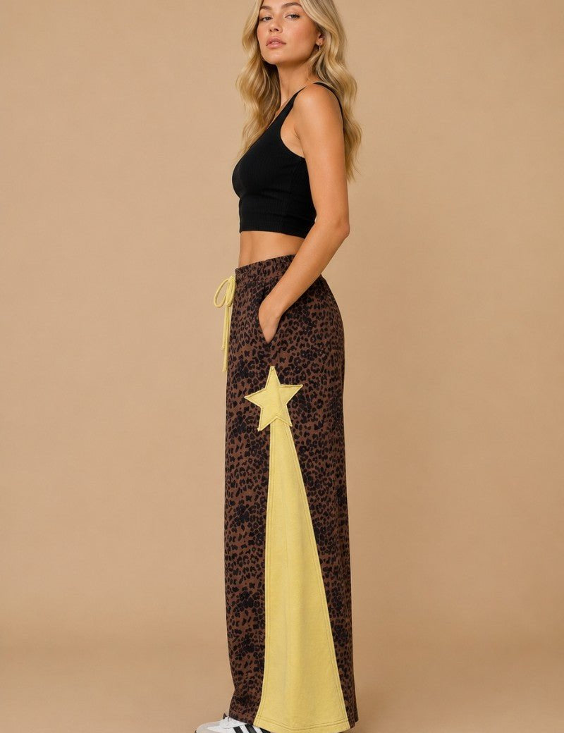 Meteor Shower Star Panel Leopard Wide Leg Pants - Westly