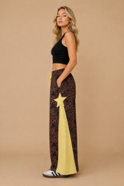 Meteor Shower Star Panel Leopard Wide Leg Pants - Westly