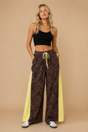 Meteor Shower Star Panel Leopard Wide Leg Pants in Leopard Yellow Combo, photo 1