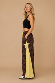 Meteor Shower Star Panel Leopard Wide Leg Pants in Leopard Yellow Combo, photo 2
