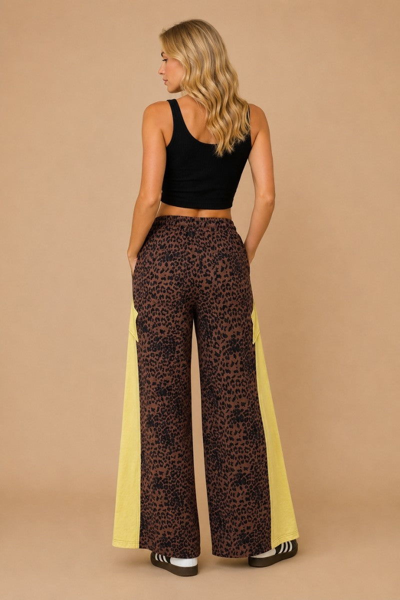 Meteor Shower Star Panel Leopard Wide Leg Pants in Leopard Yellow Combo, photo 3