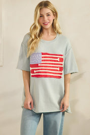 Mia American Flag Mineral Wash Top - Westly