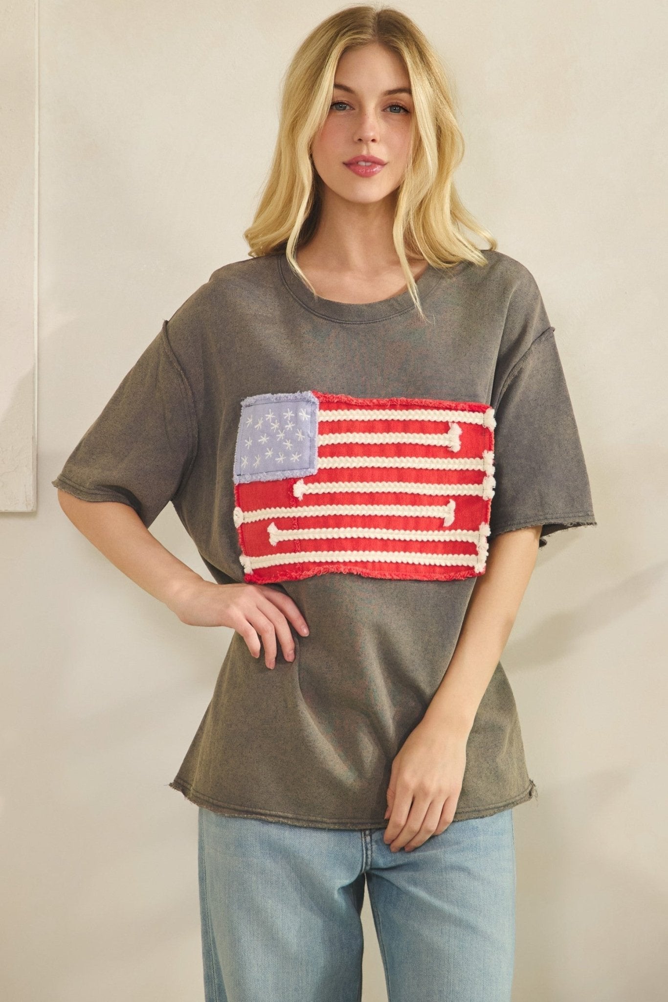 Mia American Flag Mineral Wash Top - Westly