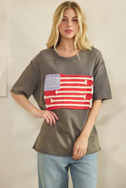Mia American Flag Mineral Wash Top - Westly