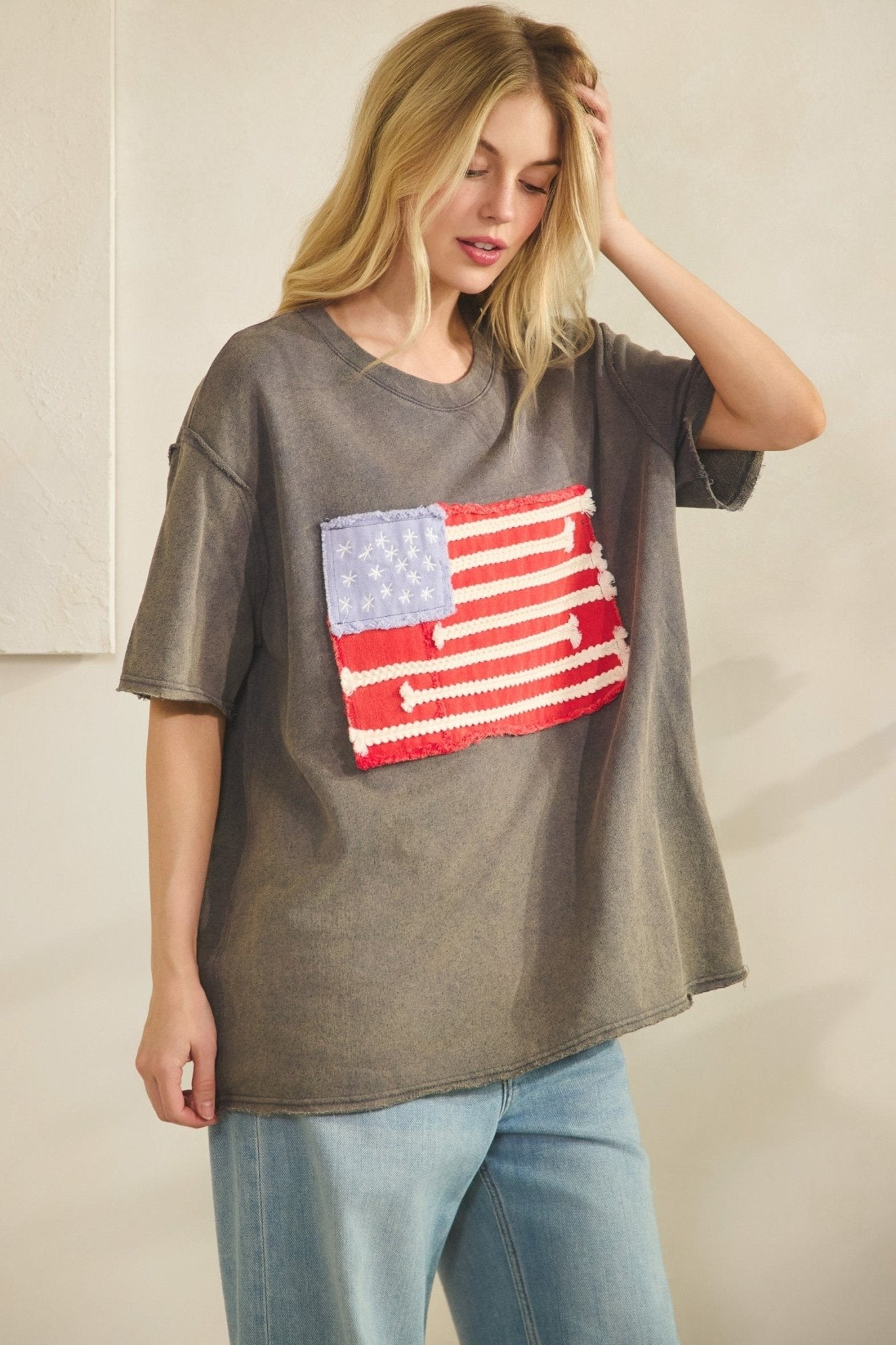 Mia American Flag Mineral Wash Top - Westly