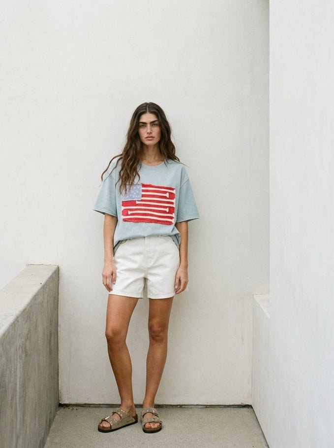 Mia American Flag Mineral Wash Top - Westly