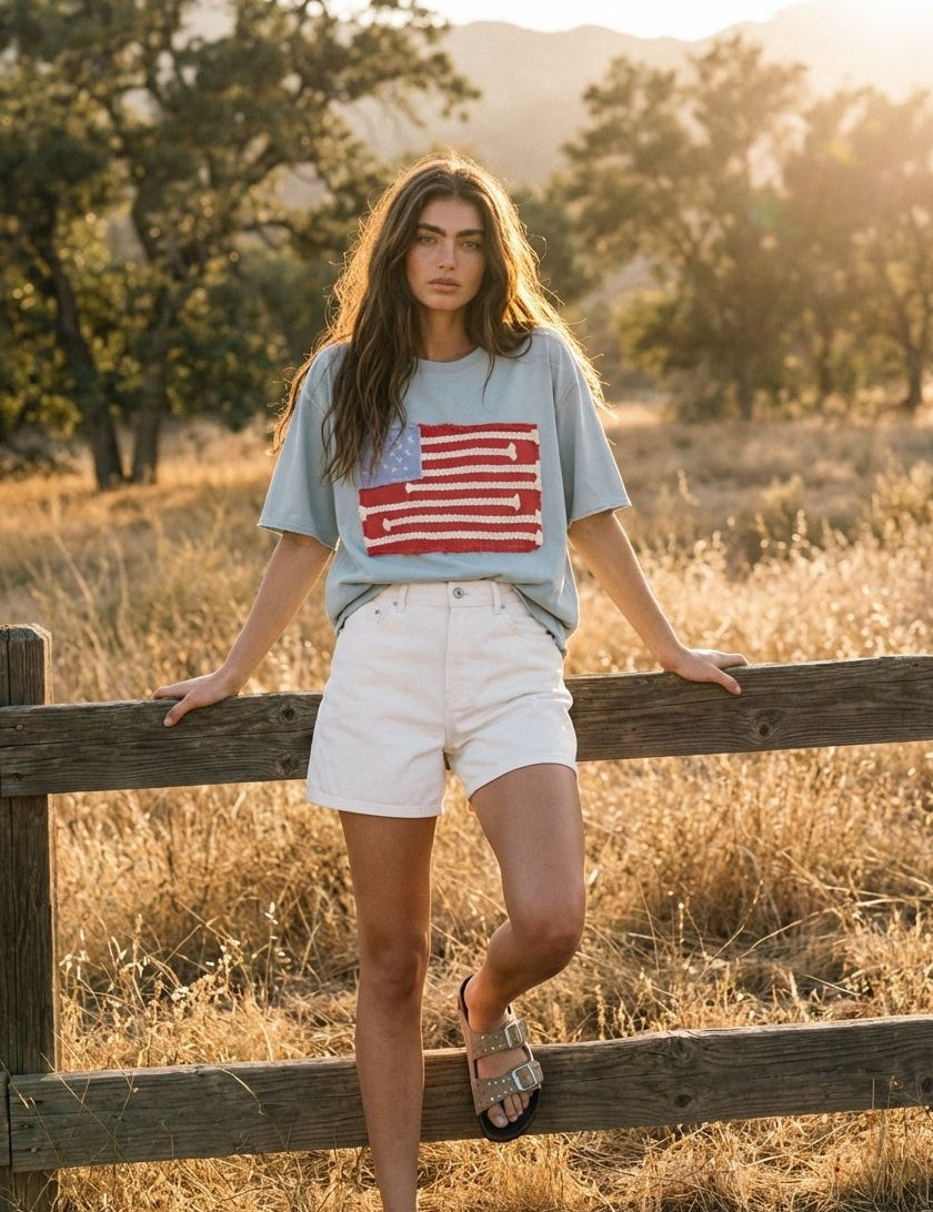 Mia American Flag Mineral Wash Top - Westly
