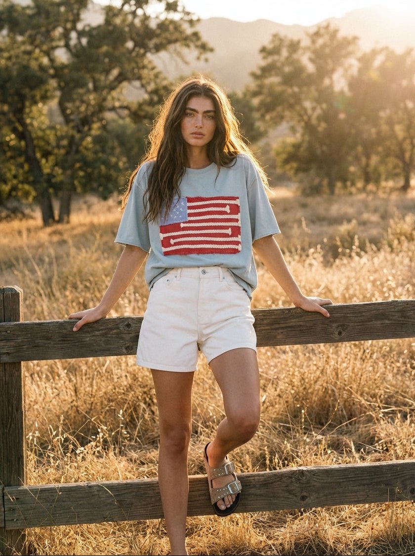 Mia American Flag Mineral Wash Top - Westly