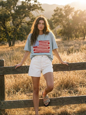 Mia American Flag Mineral Wash Top - Westly
