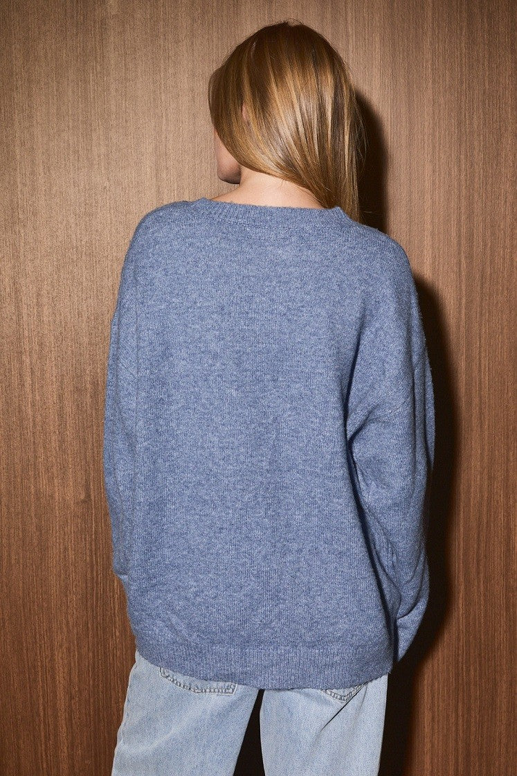 Midnight Delivery Santa Sleigh Knit Sweater in Dusty Blue — product photo 02