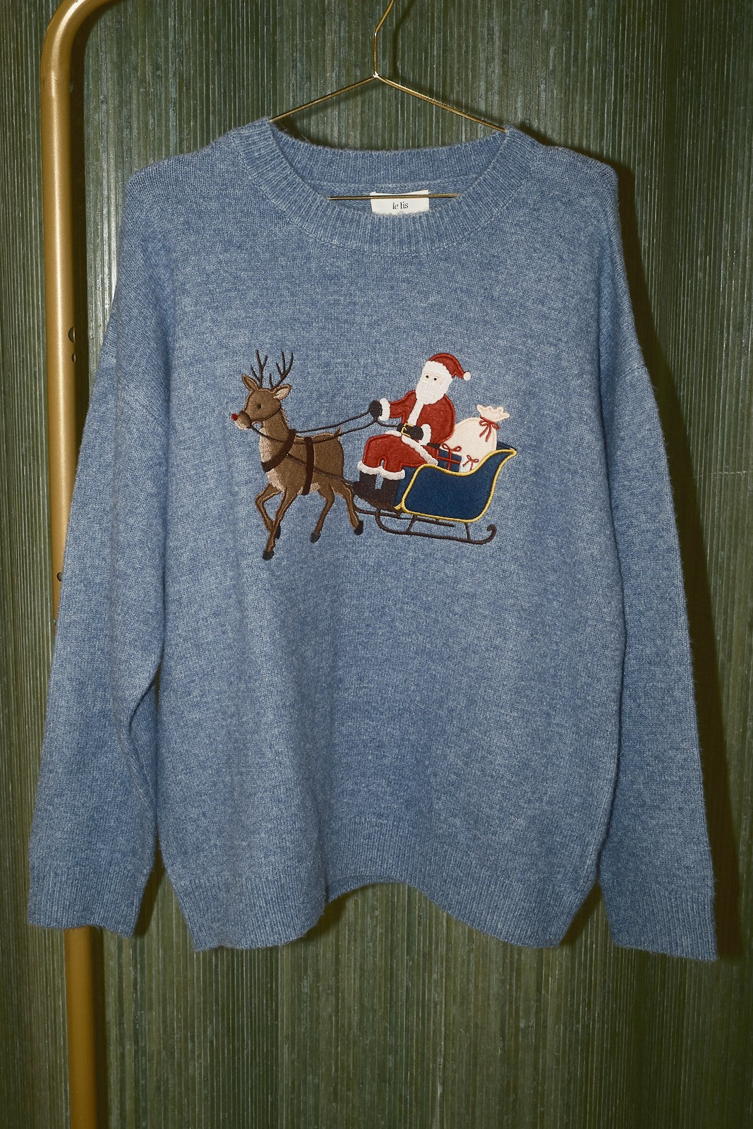 Midnight Delivery Santa Sleigh Knit Sweater in Dusty Blue — product photo 03