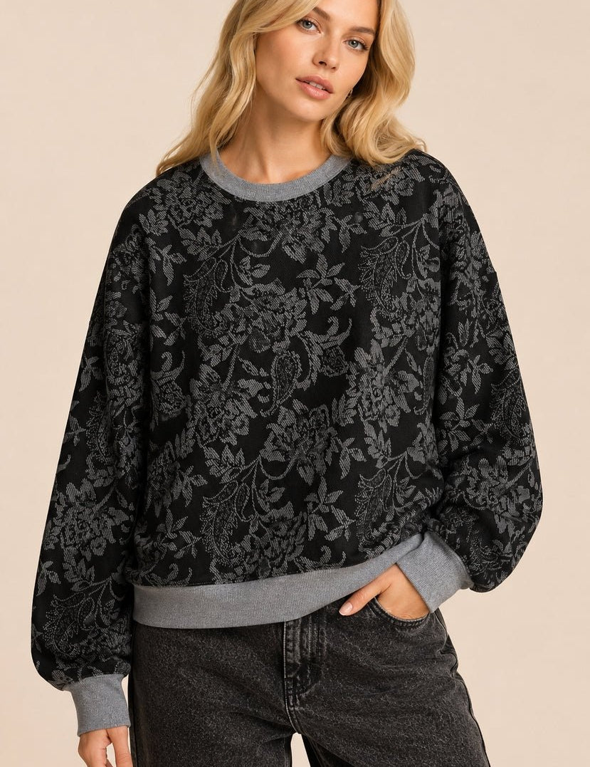 Midnight Garden Floral Print Drop Shoulder Sweater - Westly