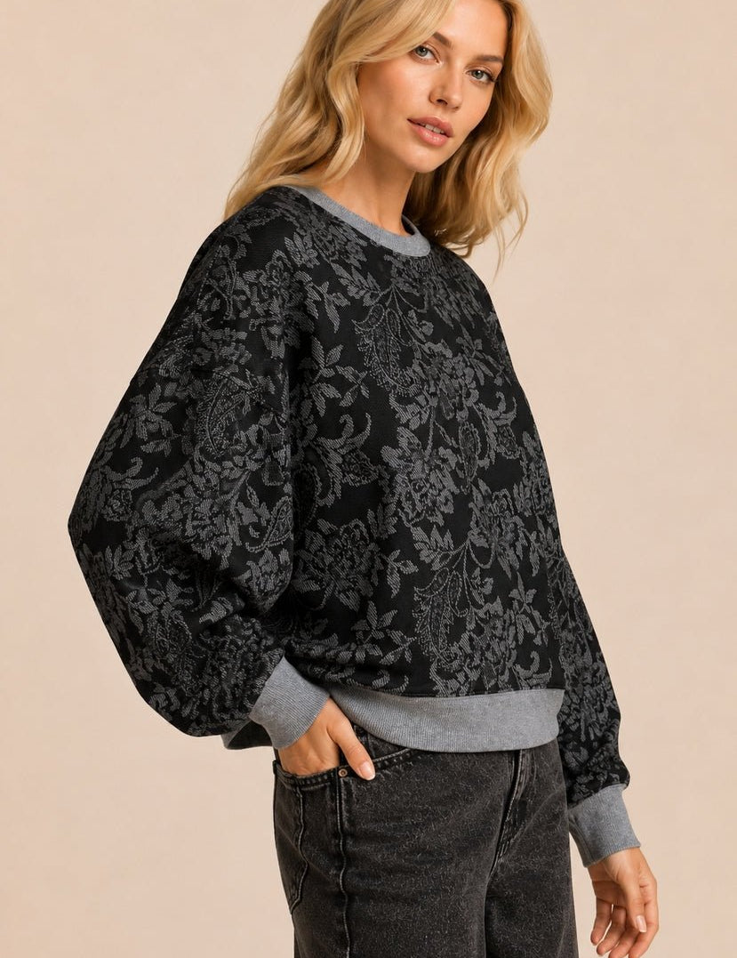 Midnight Garden Floral Print Drop Shoulder Sweater - Westly