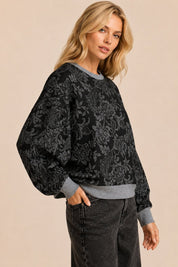 Midnight Garden Floral Print Drop Shoulder Sweater - Westly