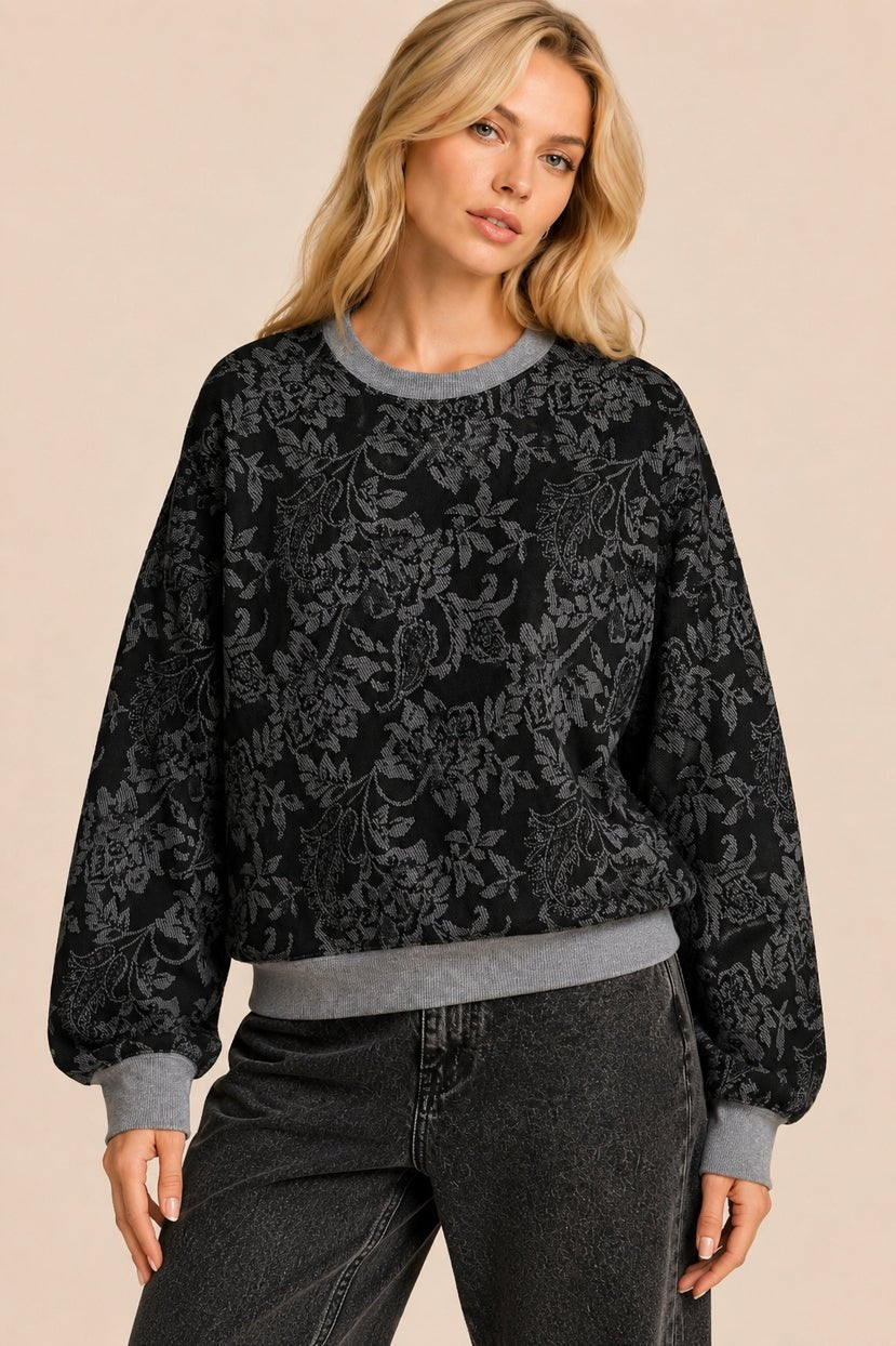 Midnight Garden Floral Print Drop Shoulder Sweater - Westly