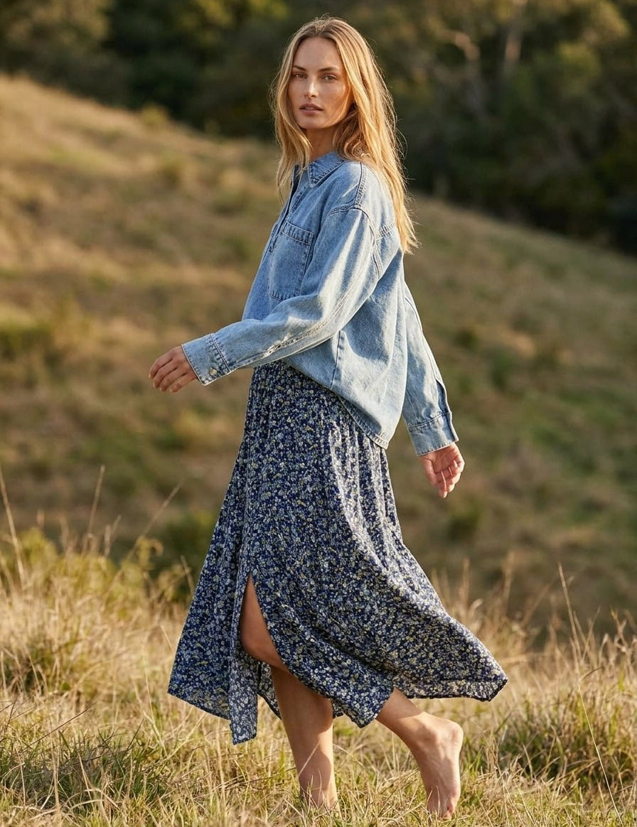 Midnight Meadow Handkerchief Midi Skirt - Westly
