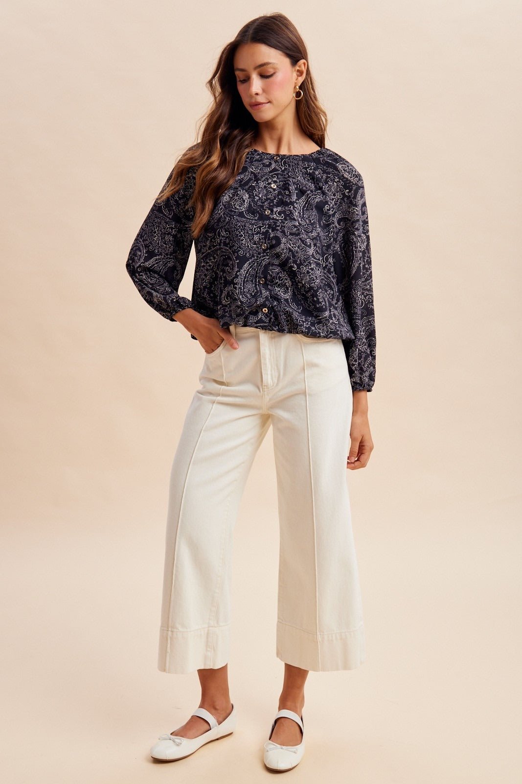Midnight Paisley Balloon Hem Blouse - Westly