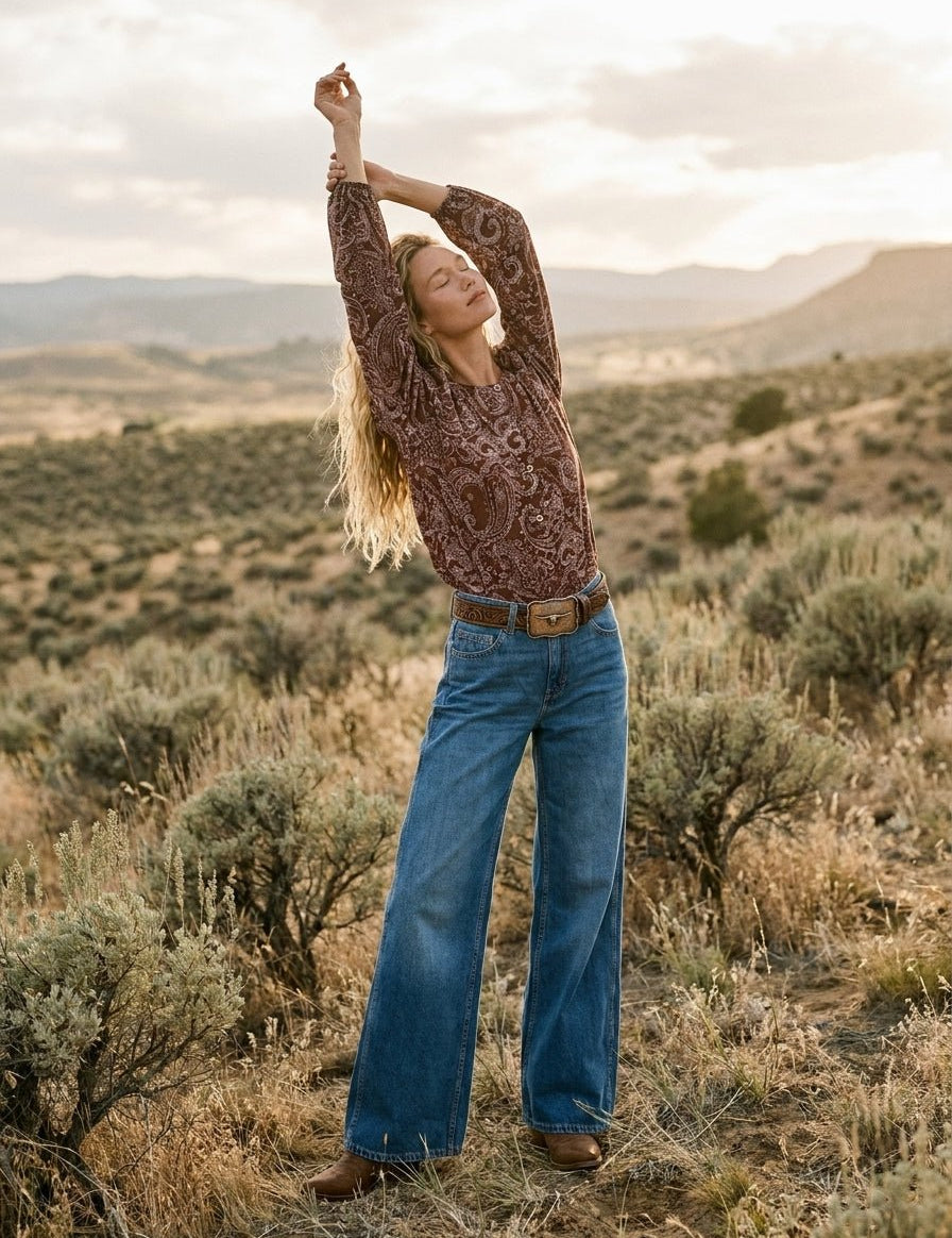 Midnight Paisley Balloon Hem Blouse - Westly