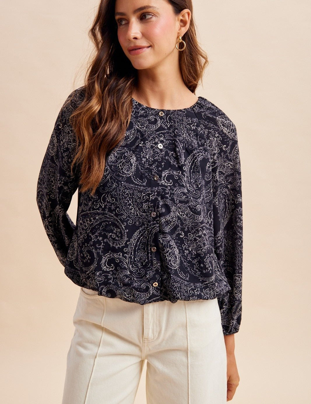 Midnight Paisley Balloon Hem Blouse - Westly