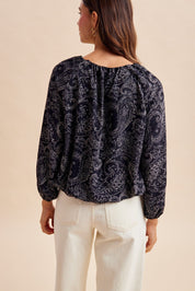 Midnight Paisley Balloon Hem Blouse - Westly
