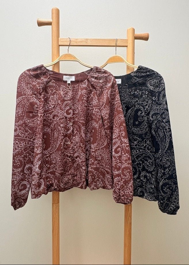 Midnight Paisley Balloon Hem Blouse - Westly