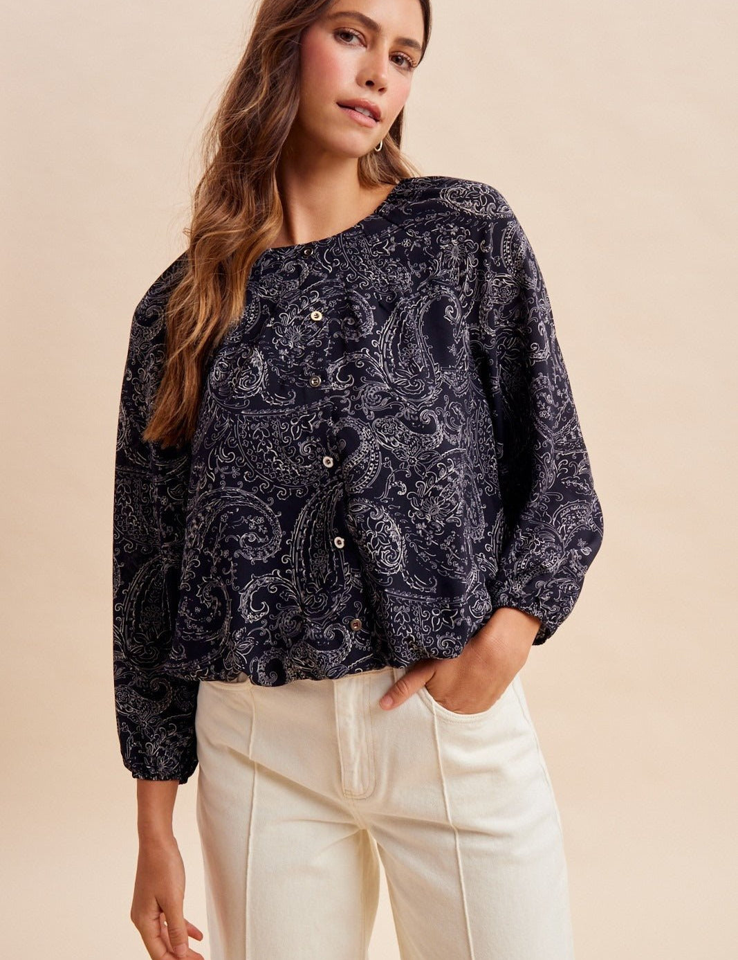 Midnight Paisley Balloon Hem Blouse - Westly