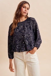 Midnight Paisley Balloon Hem Blouse - Westly