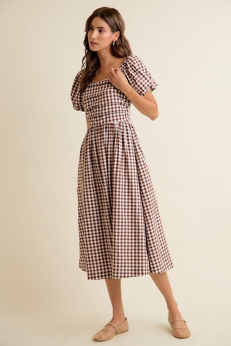 Millicent Lace Trim Gingham Midi Dress - Westly