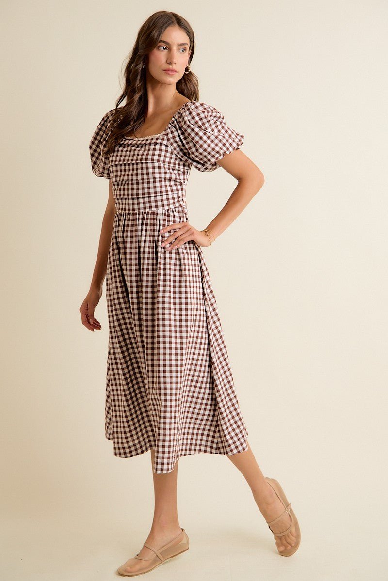 Millicent Lace Trim Gingham Midi Dress - Westly