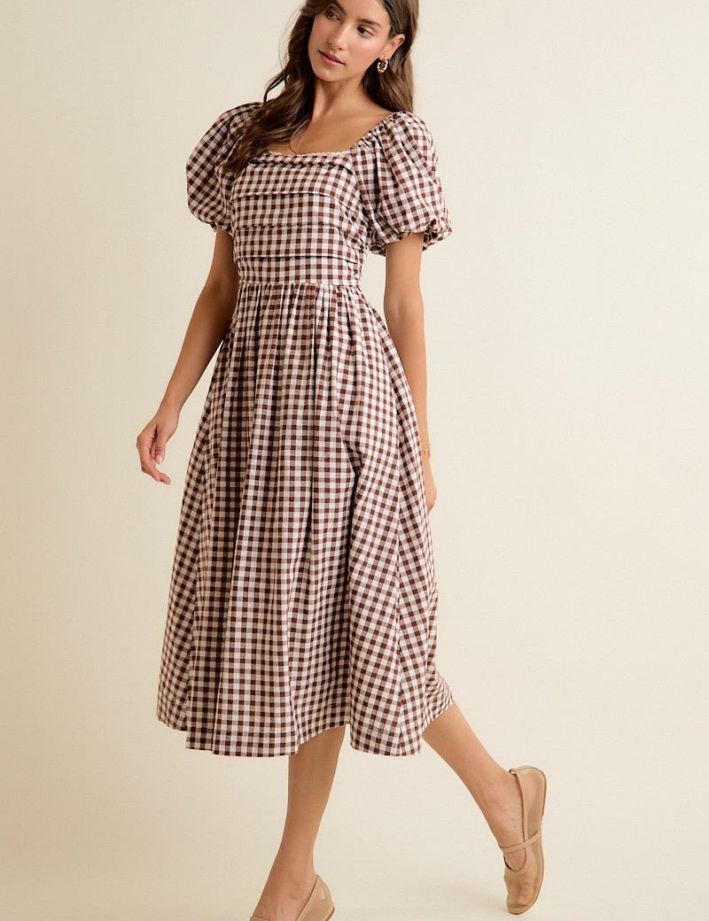 Millicent Lace Trim Gingham Midi Dress - Westly