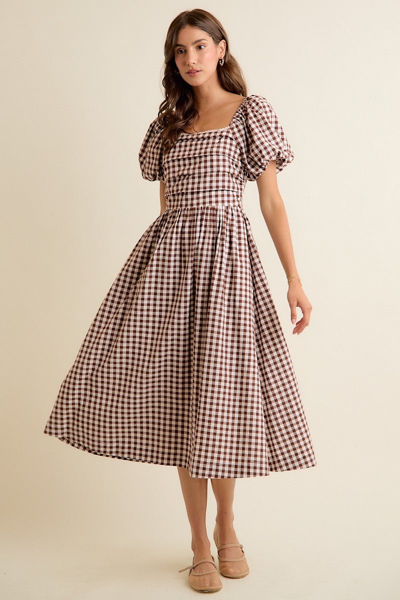 Millicent Lace Trim Gingham Midi Dress - Westly