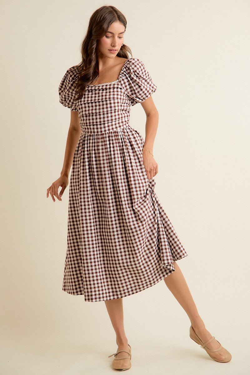 Millicent Lace Trim Gingham Midi Dress - Westly