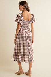 Millicent Lace Trim Gingham Midi Dress - Brown