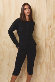 Minette Slit Hem Cardigan - Black