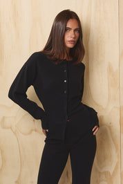 Minette Slit Hem Cardigan - Black
