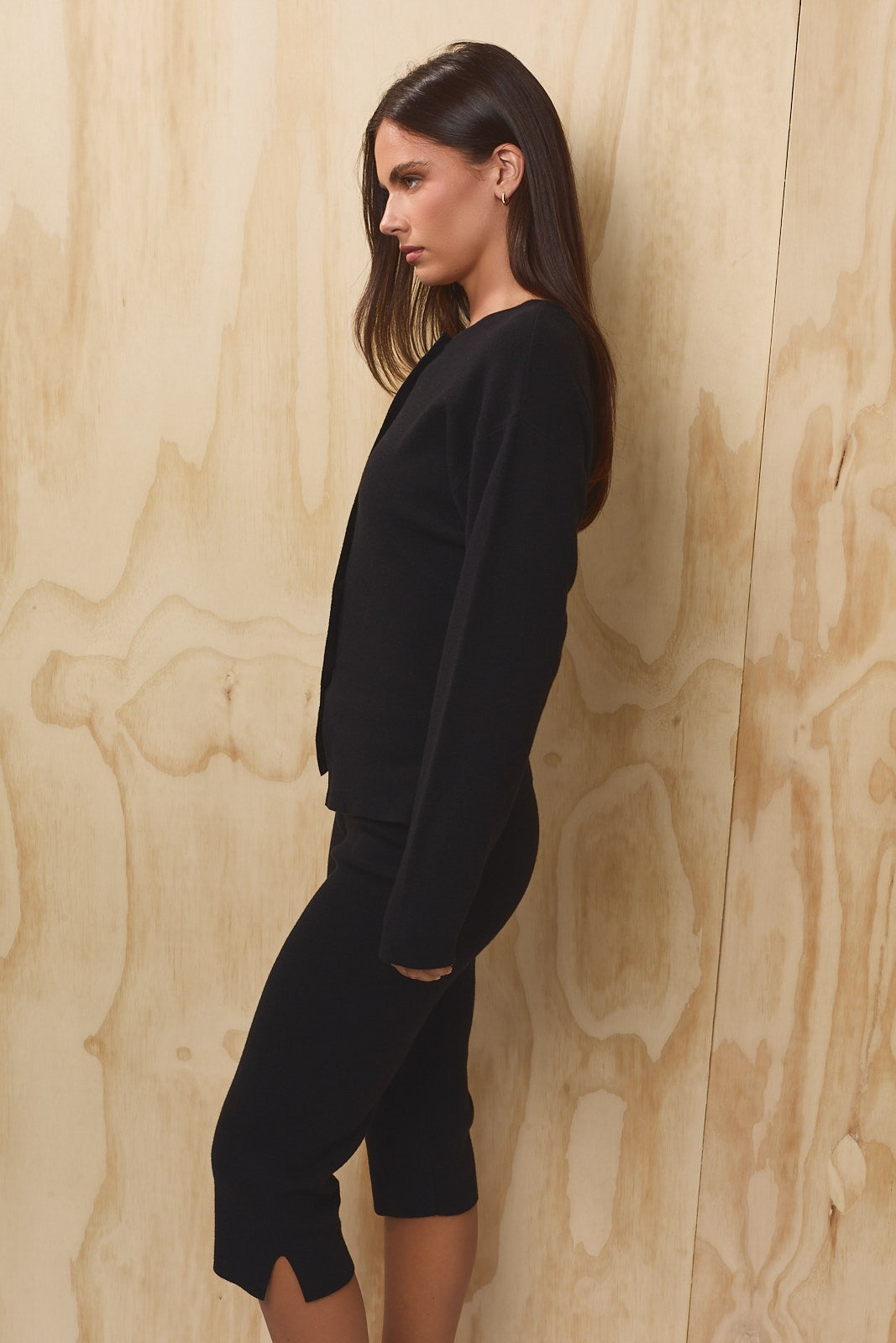 Minette Slit Hem Cardigan - Black