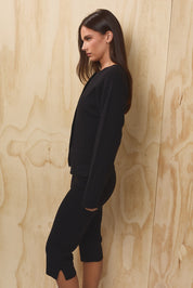 Minette Slit Hem Cardigan - Black
